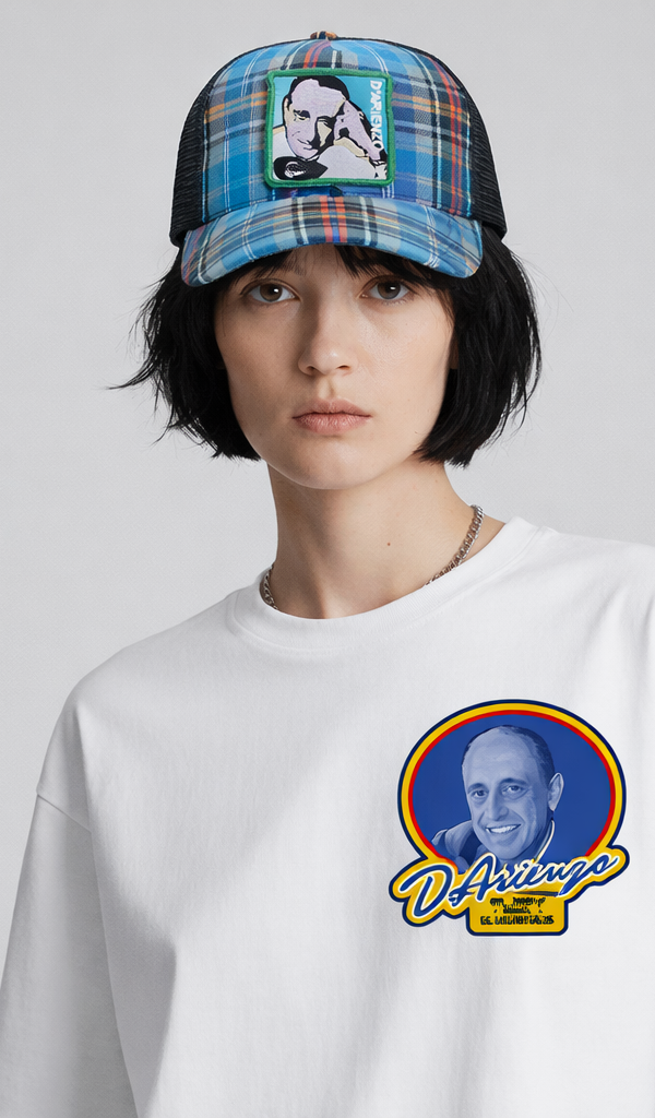 D'ARIENZO Blue/orange tartan trucker cap