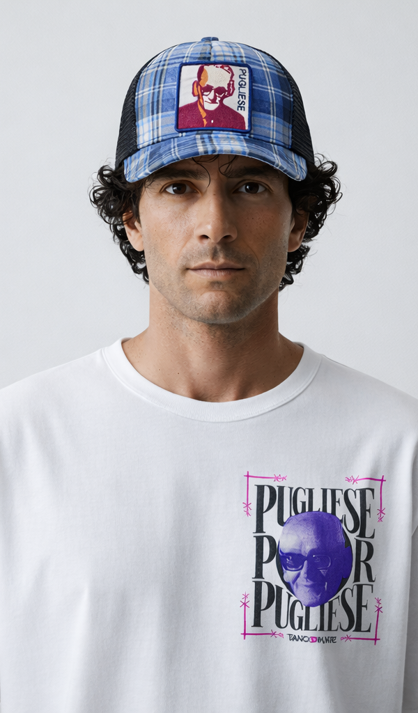 PUGLIESE Blue tartan Trucker Cap