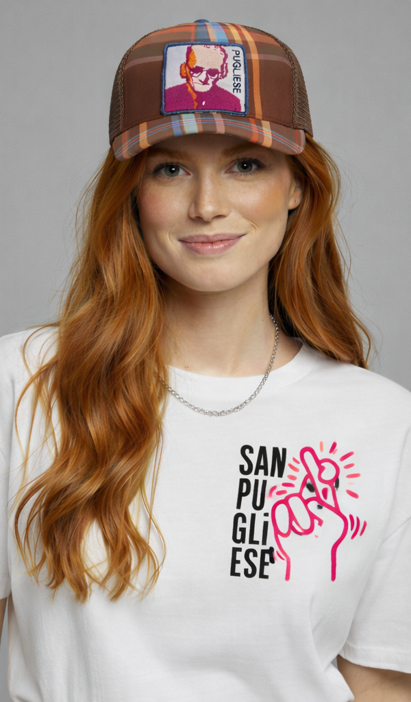 PUGLIESE Brown tartan Trucker Cap